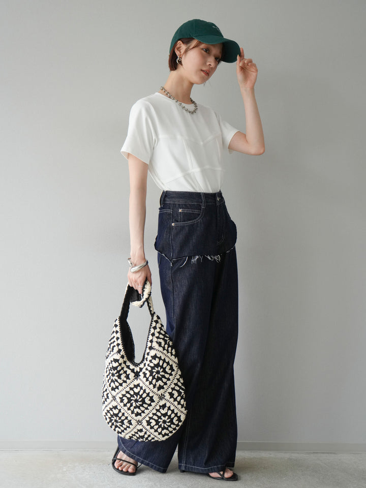 [SET]ビスチェデザインTシャツ+ヒップデザインデニムパンツ(2set)