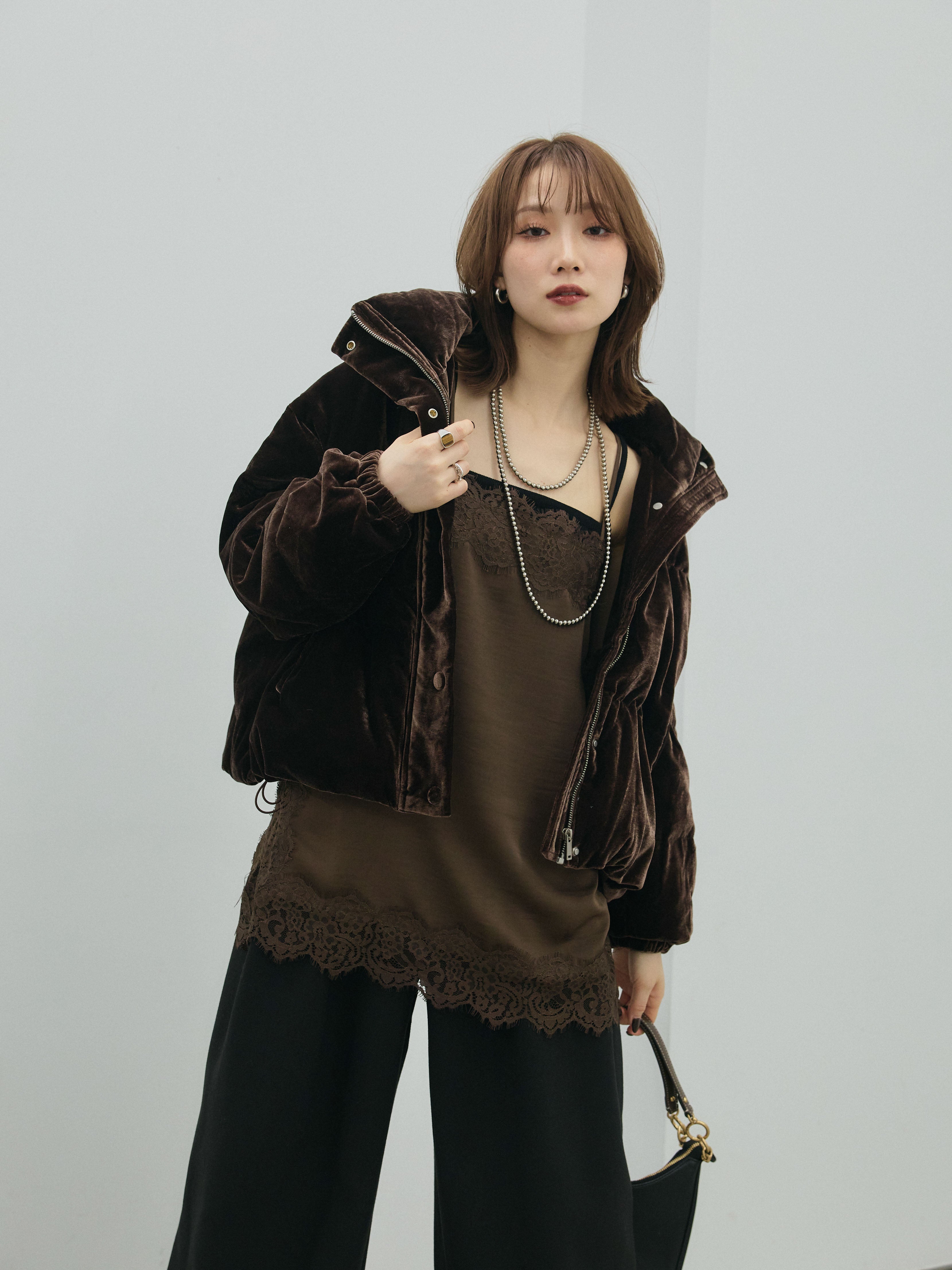 Allure】[SET]ベロアダウンジャケット+ループデザインツイルワイド