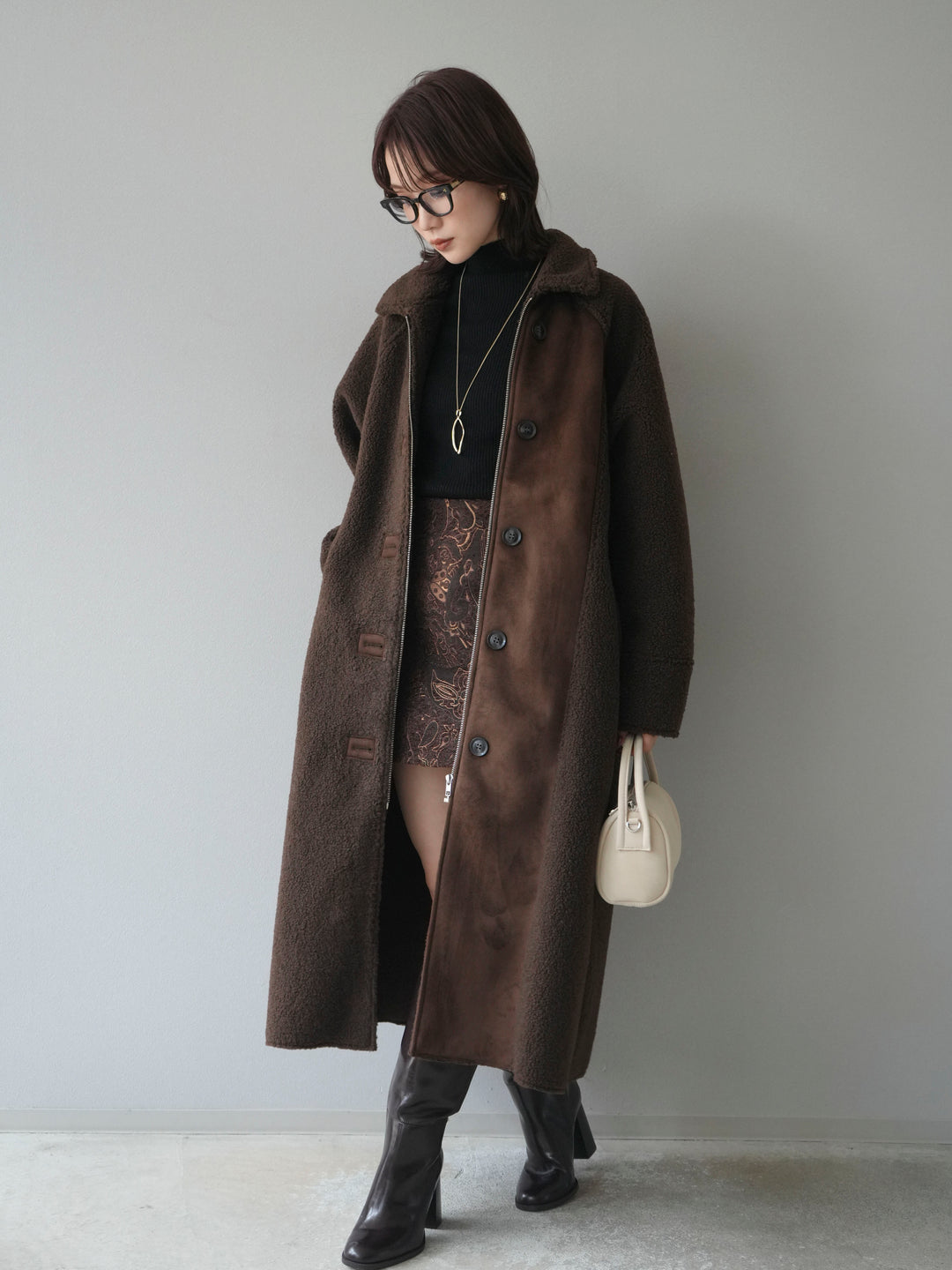 [予約]ボアxムートンロングコート/brown