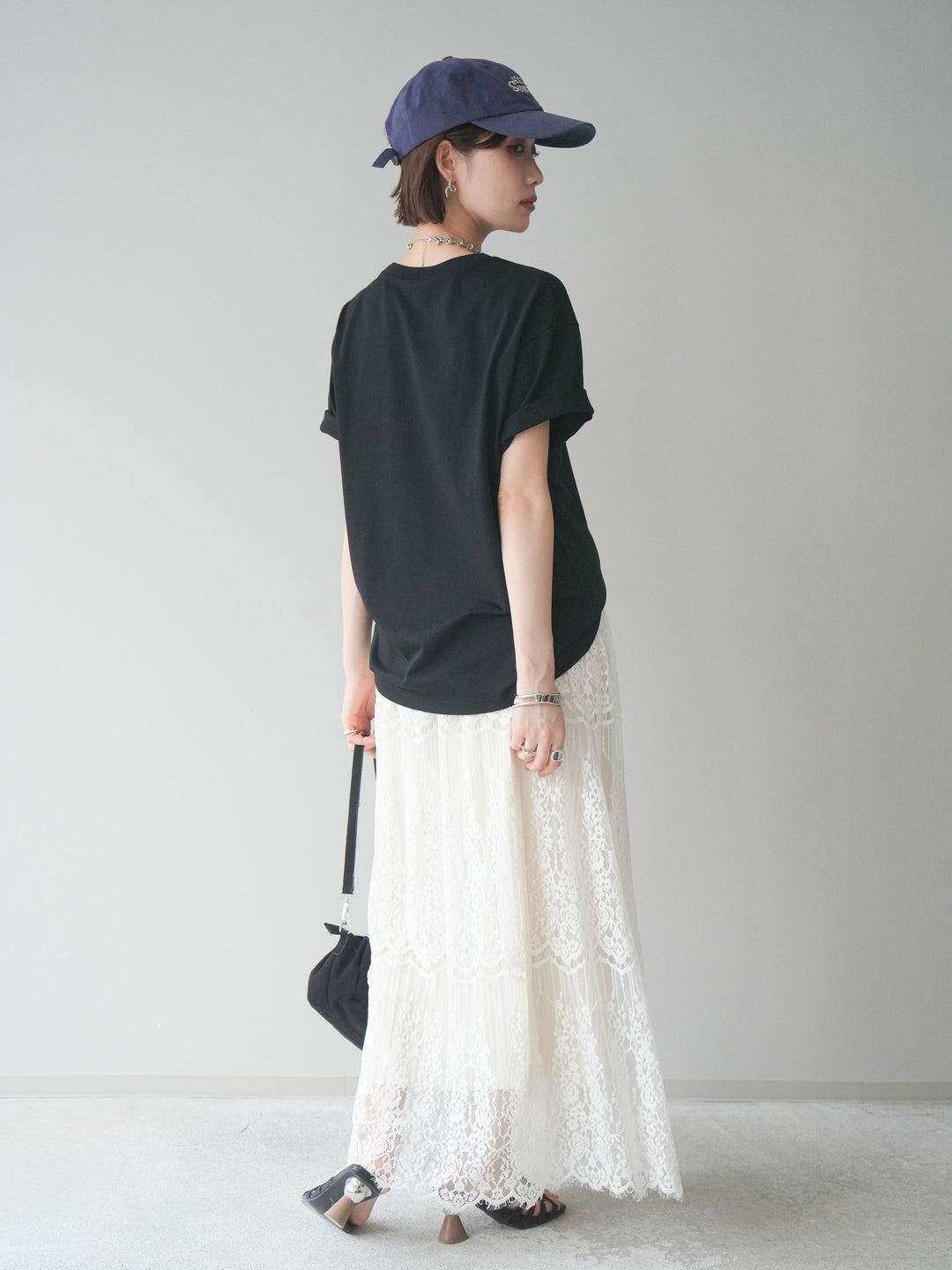 [SET]エンボスロゴTEE+裏プリーツ総レースロングスカート(2set)