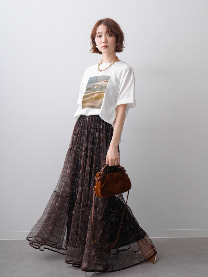 [SET]ニュアンスフォトTEE+フラワーチュールギャザースカート(2set)
