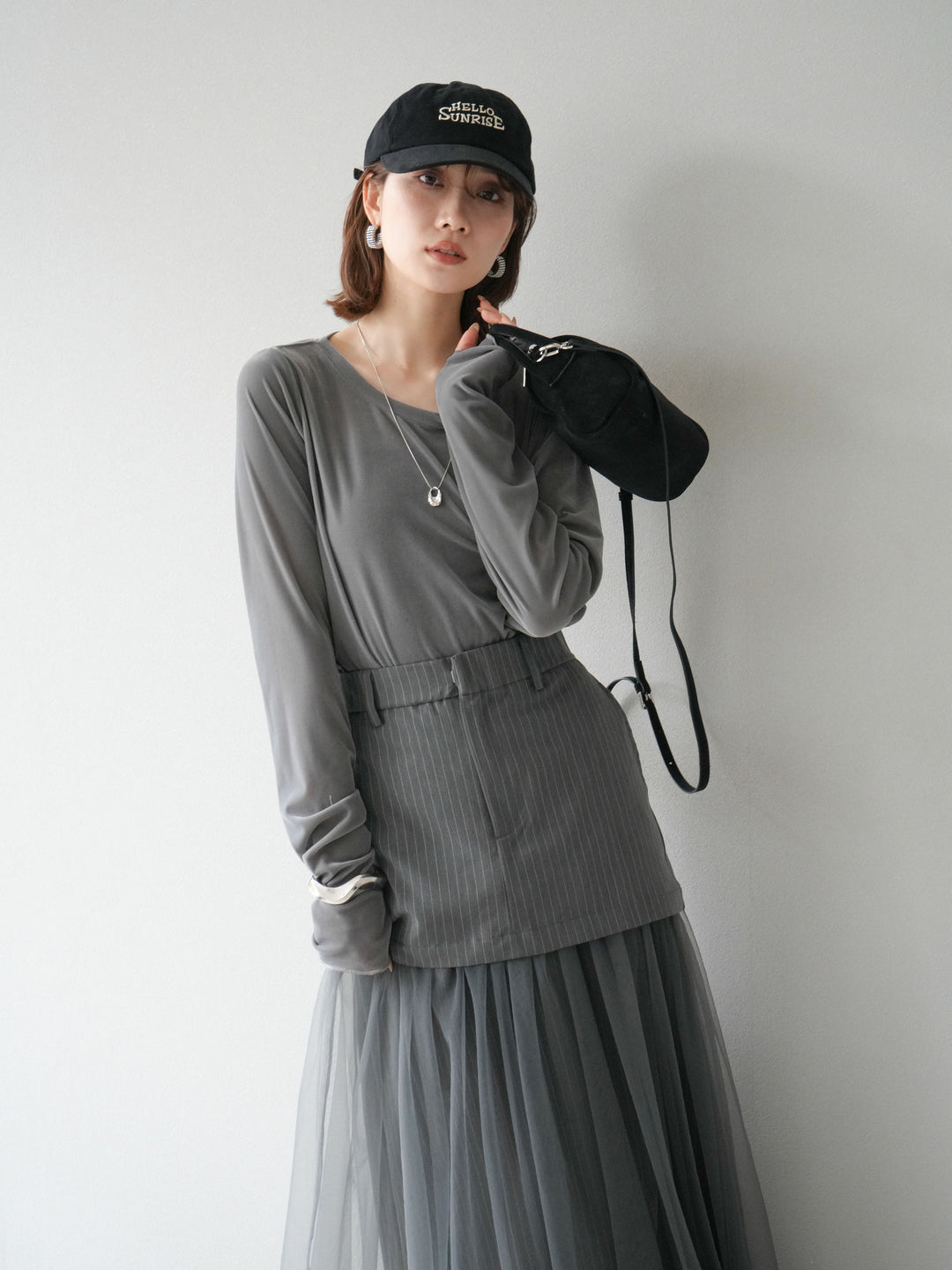 [予約]シアーベロアフィンガーホールトップス/グレー