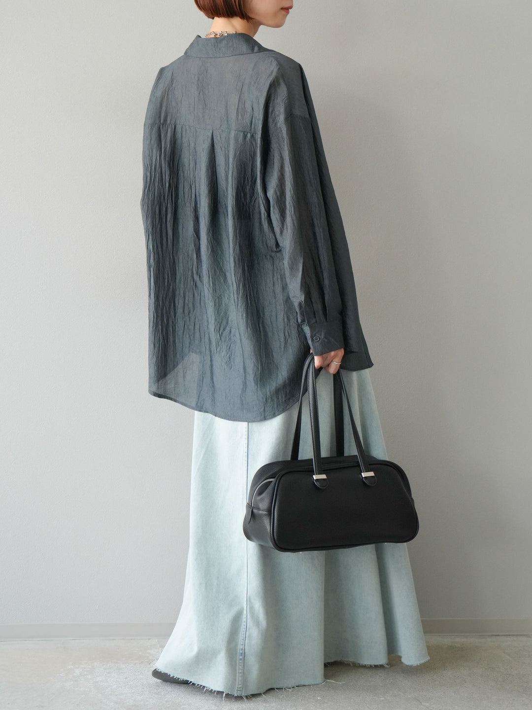 [予約]Aラインカットオフデニムスカート/ライトブルー