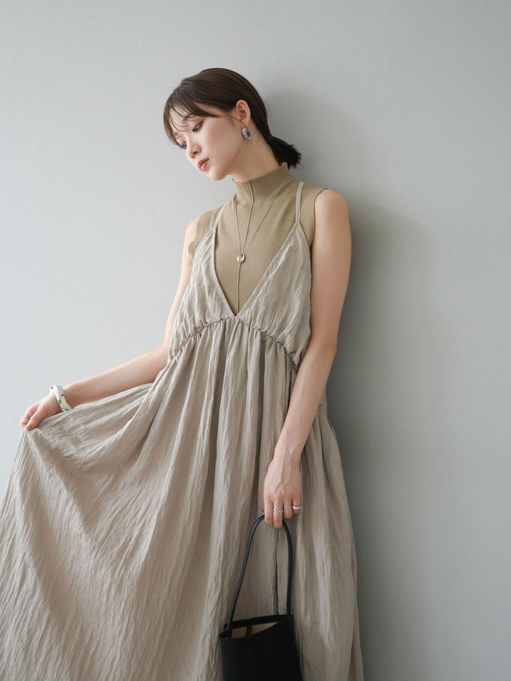 [予約]シボ加工シャイニーキャミワンピース/ベージュ