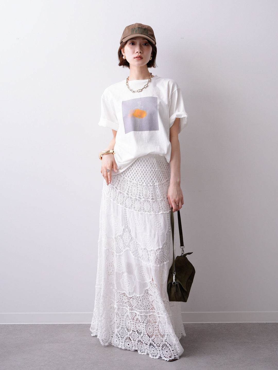 [SET]ニュアンスフローラルフォトTEE+クロシェマキシスカート(2set)