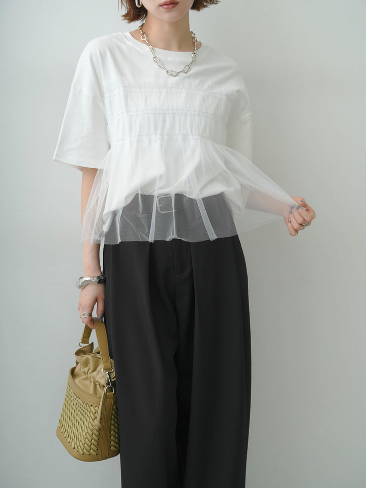 [SET]ギャザーチュールドッキングTEE+選べるアクセセット(2set)