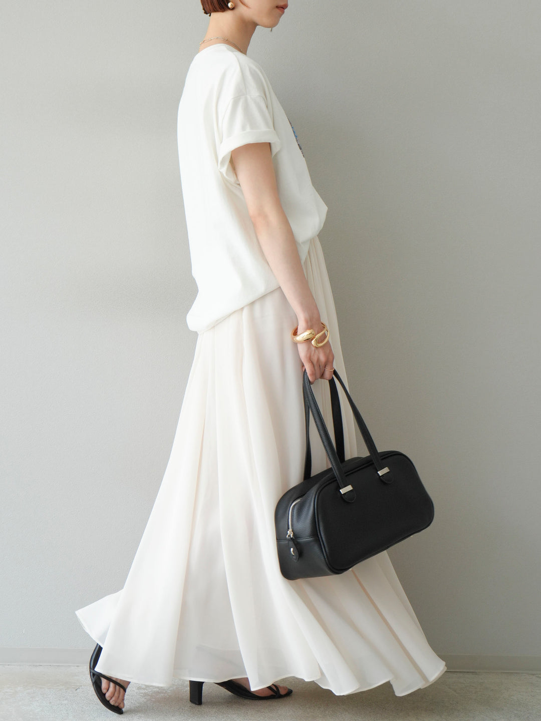 [SET]ネオンロゴコラージュフォトプリントオーバーTシャツ+シフォンフレアスカート(2set)