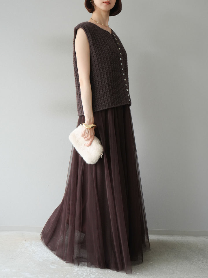 [予約]チュールボリュームスカート/ブラウン
