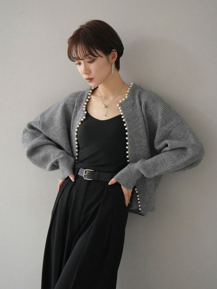 [Pre-order] Angora Touch Pearl Design Knit Cardigan/Gray