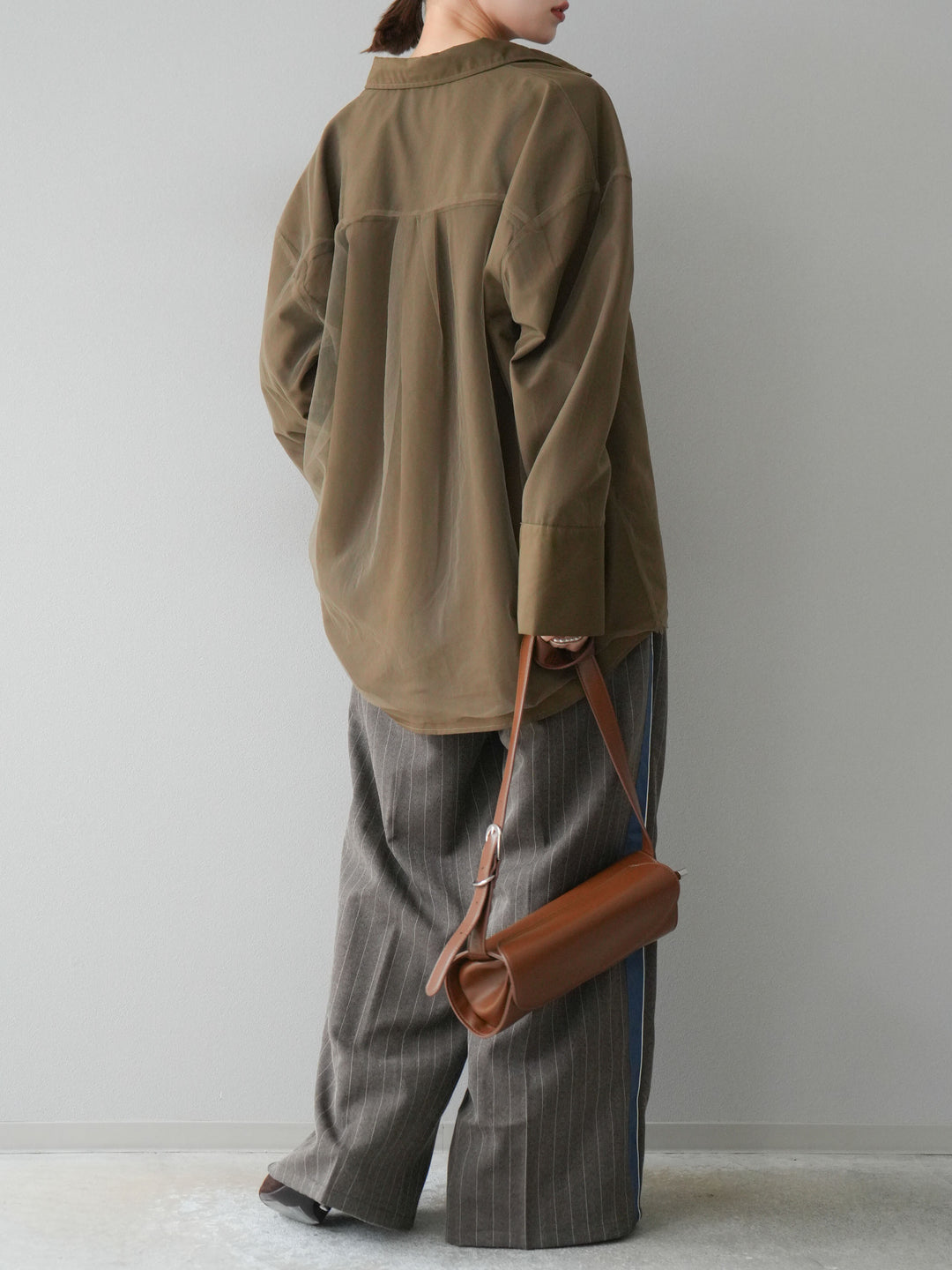 [予約]サイドラインストライプワイドパンツ/ブラウン