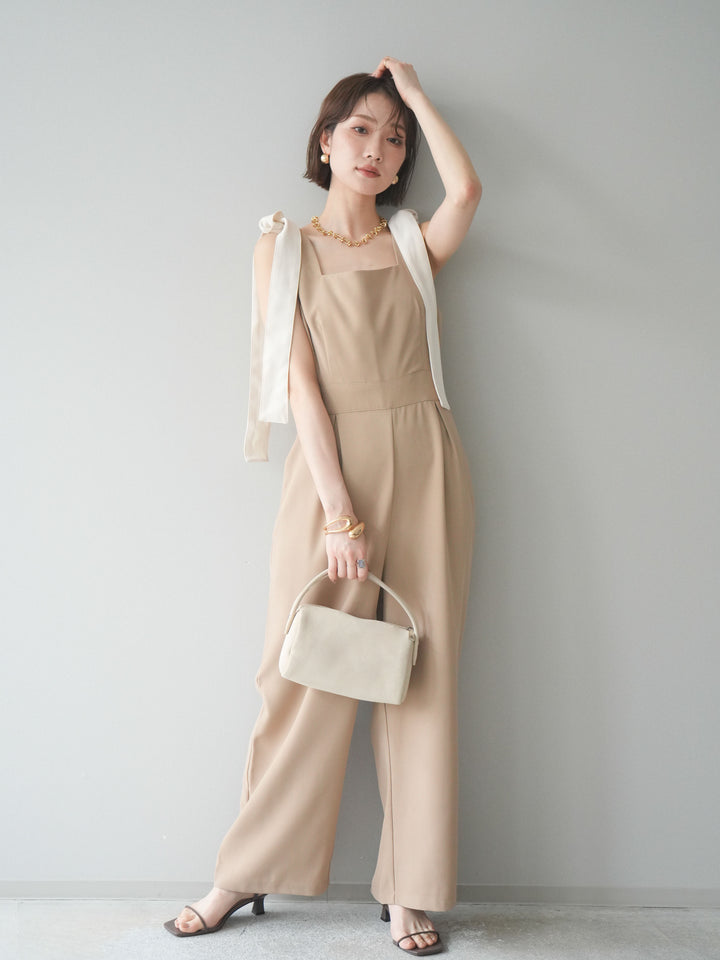 [予約]ショルダーリボンサロペット/beige