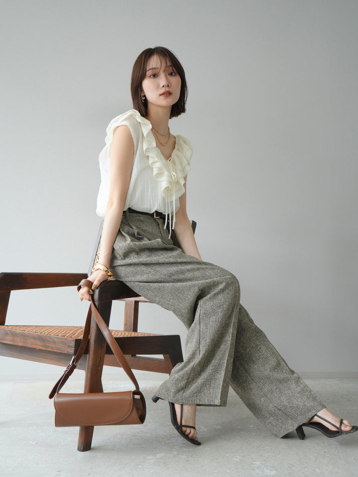 [予約]ワッシャーラッフルノースリーブブラウス/アイボリー