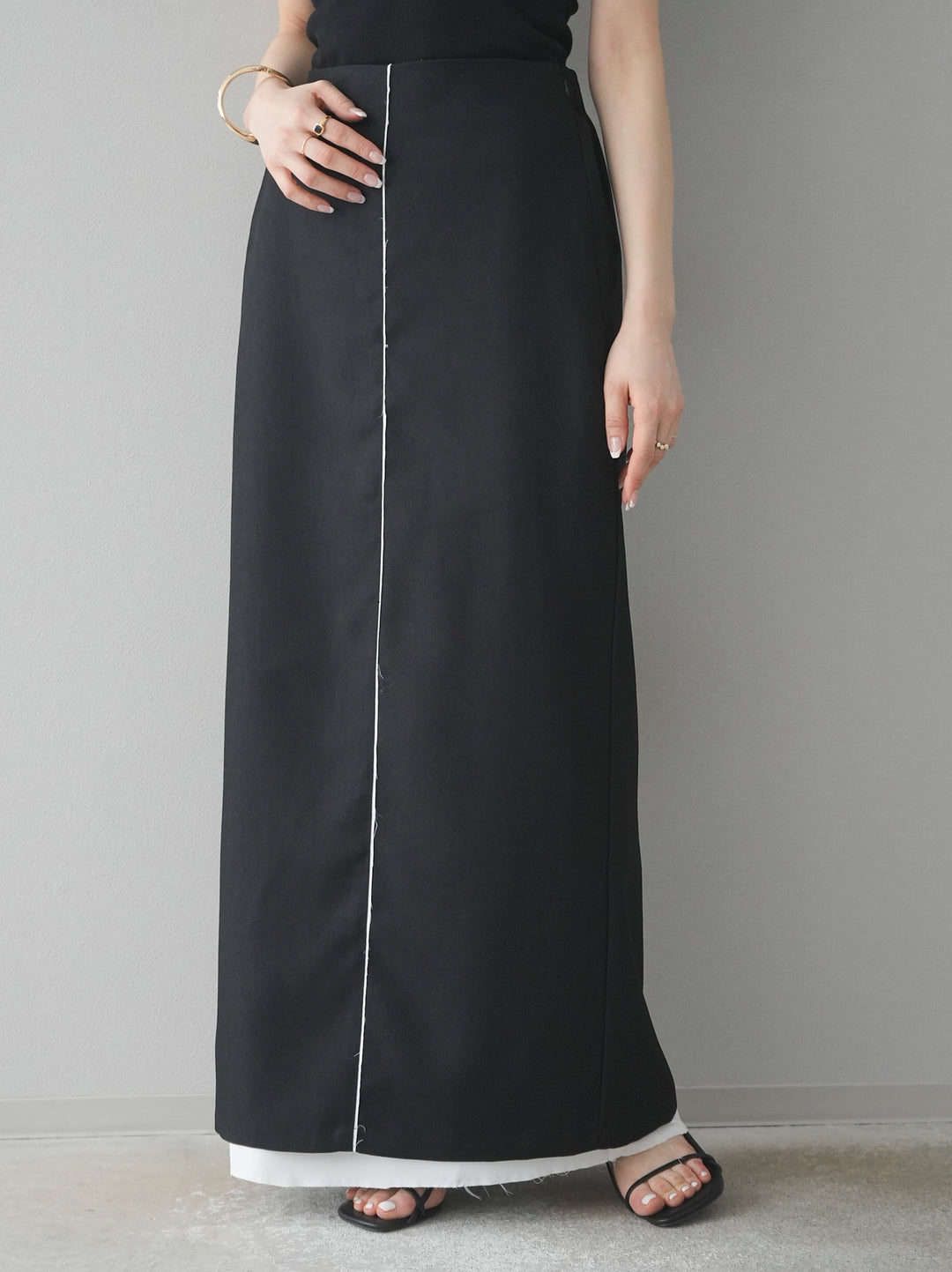 【預購】鏤空疊層半身裙/黑色