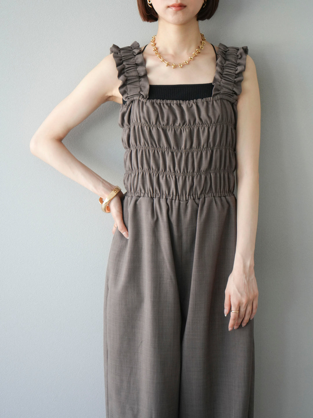 [予約]ヘザーエステルシャーリングサロペット/ブラウン