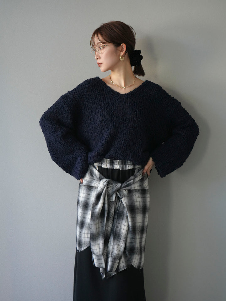 [予約]メランジポコポコニットプルオーバー/navy