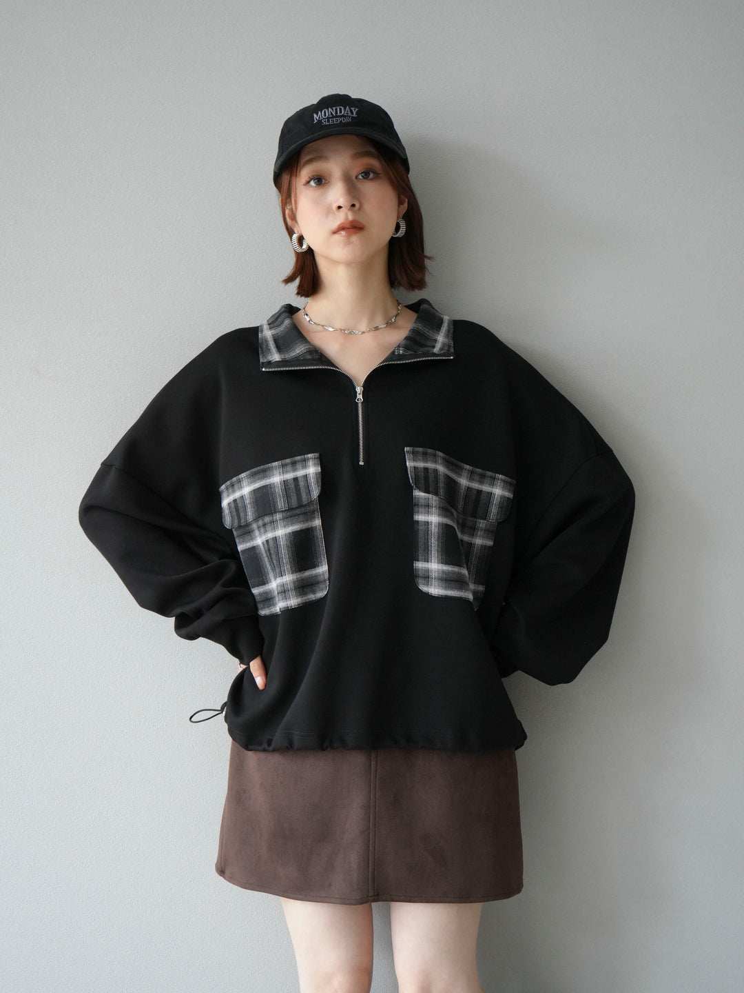 [予約]チェックポイントドロストポンチプルオーバー/ブラック