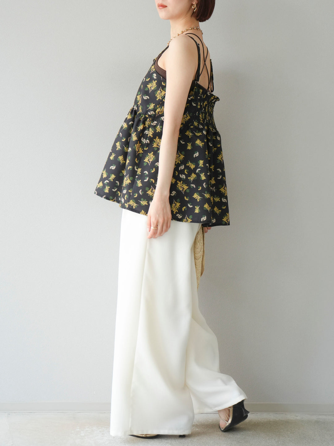 [予約]リネンライクイージーワイドパンツ/アイボリー