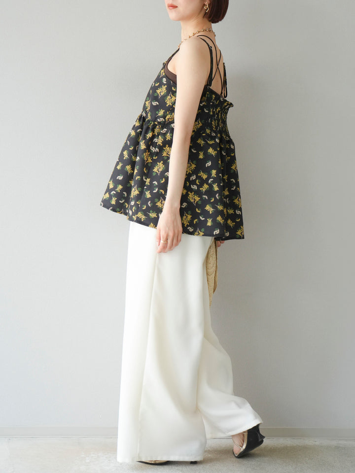 [予約]リネンライクイージーワイドパンツ/アイボリー