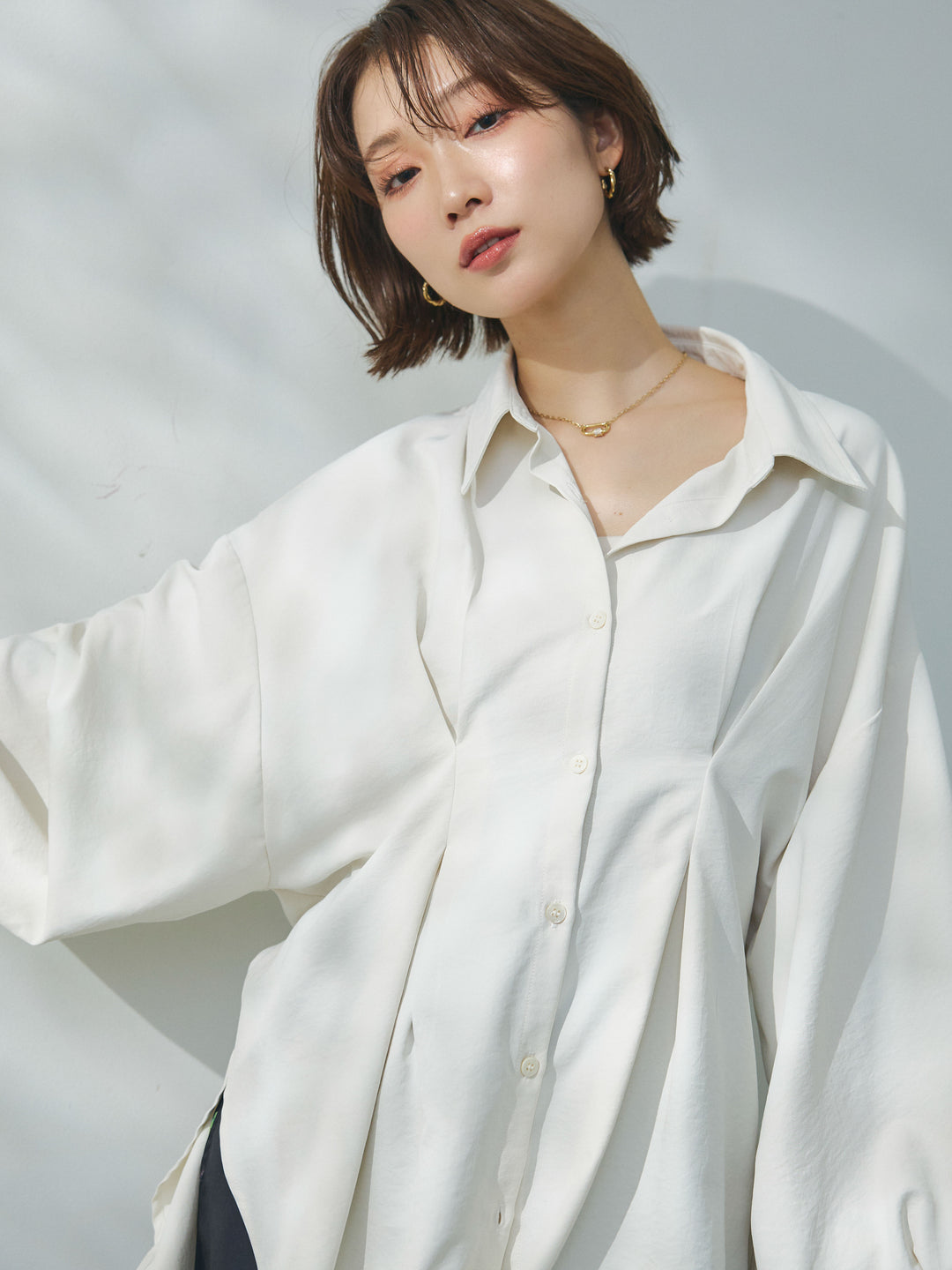 【Allure】[SET]合繊ウエストタックシャツ+ボタニカルプリントイージーパンツ(2set)