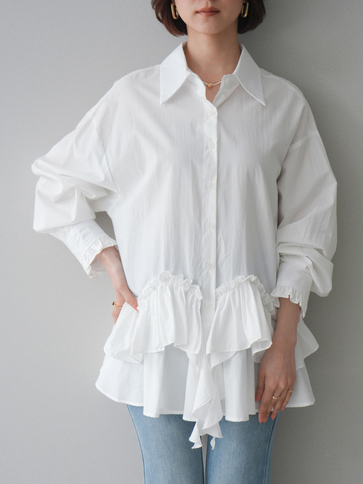 [予約]ラッフルデザインティアードブラウス/white