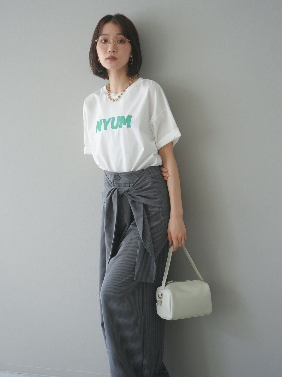 [預購] “NYUM” 標誌印花 Dry Touch 棉質 T卹/米白色