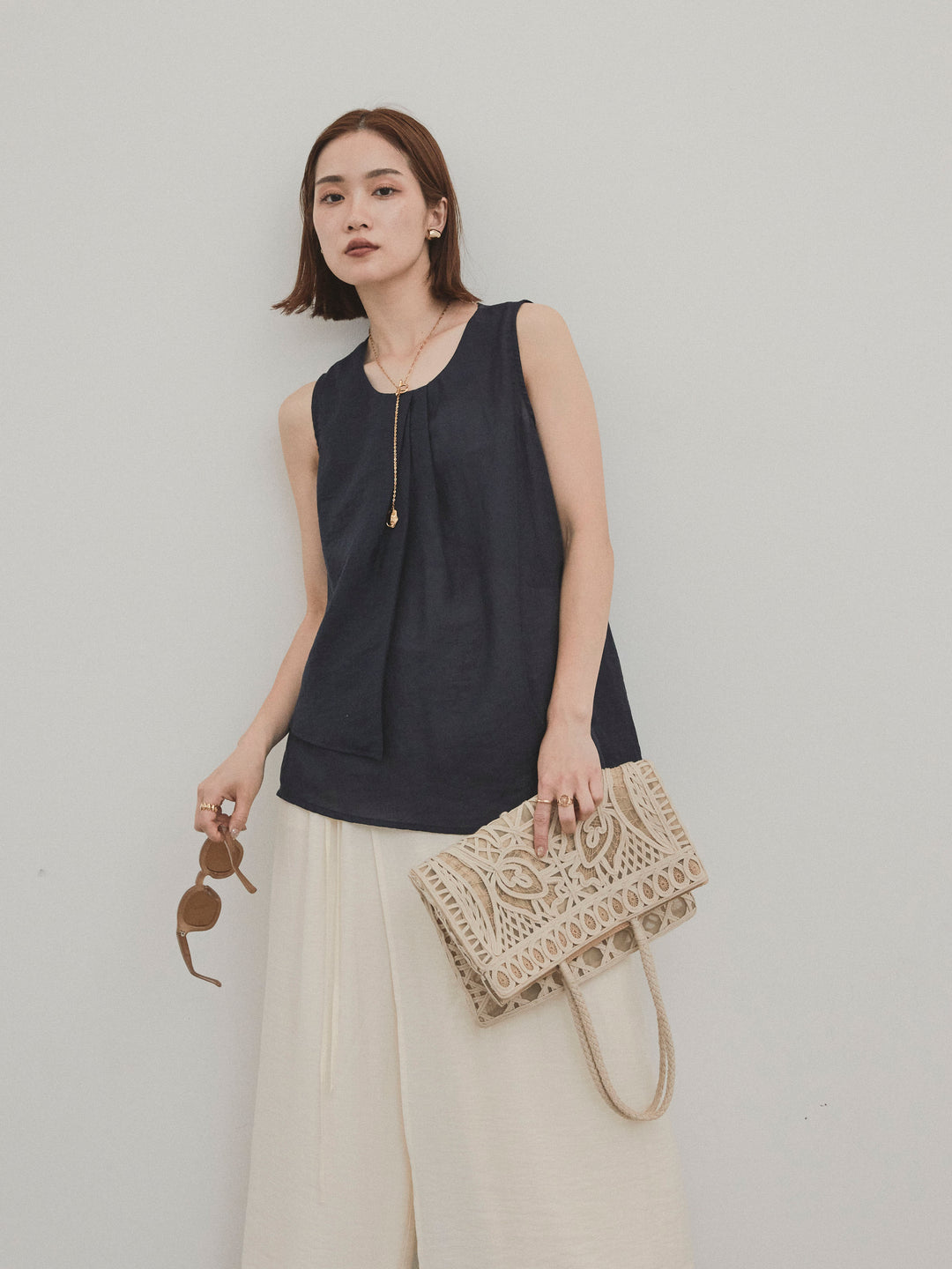 [SET] 透視褶皺不對稱襯衫 + 透視褶皺不對稱襯衫 (2 件套)