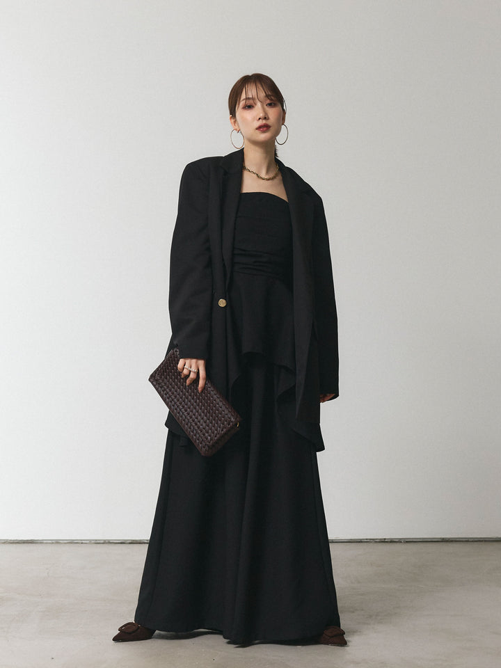 【Allure】[SET]ぺプラムベアトップス＆ワイドパンツSET UP+ダブルブレストオーバージャケット(2set)