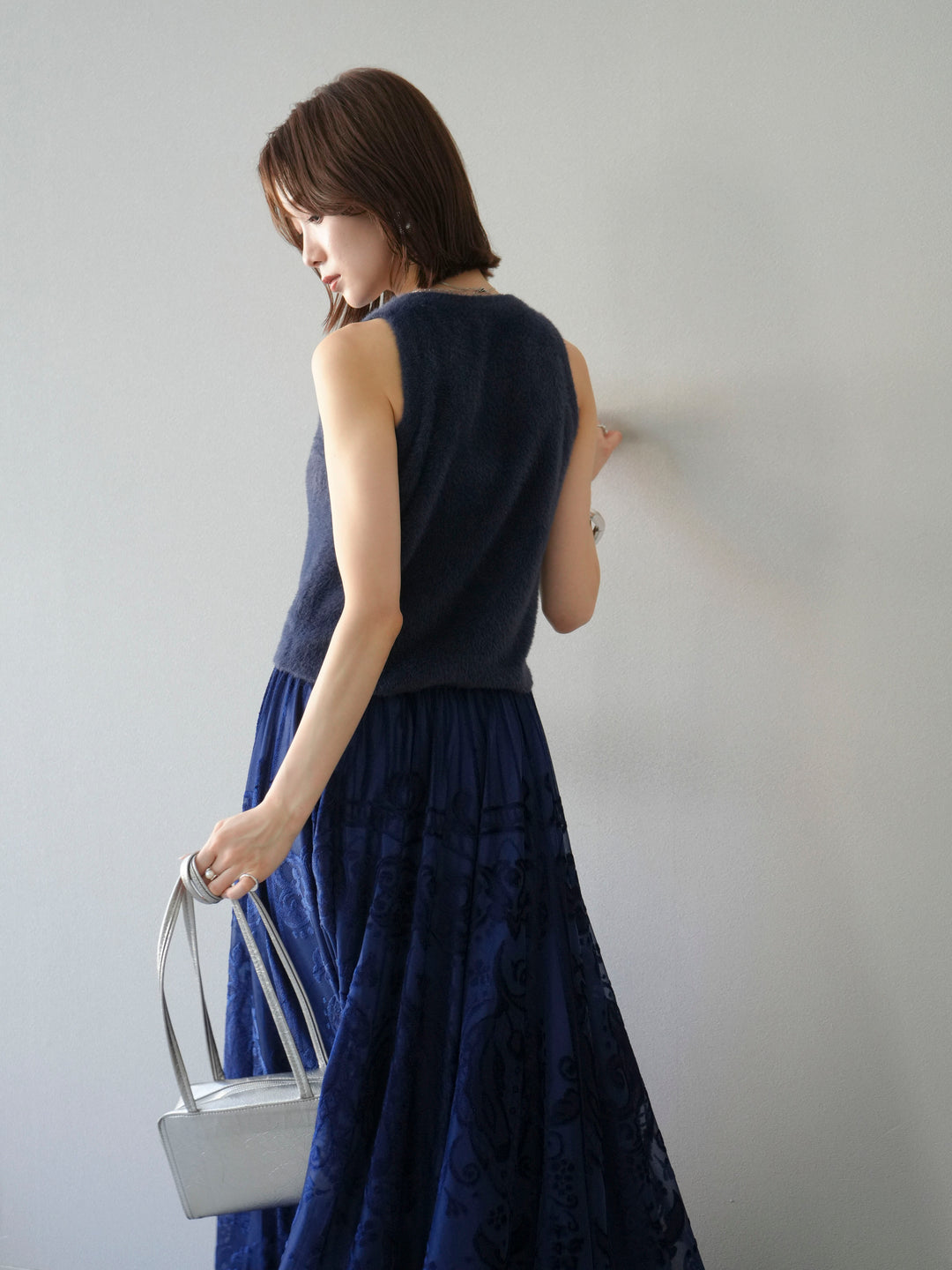 [予約]シャギーニットタンクトップ/ネイビー