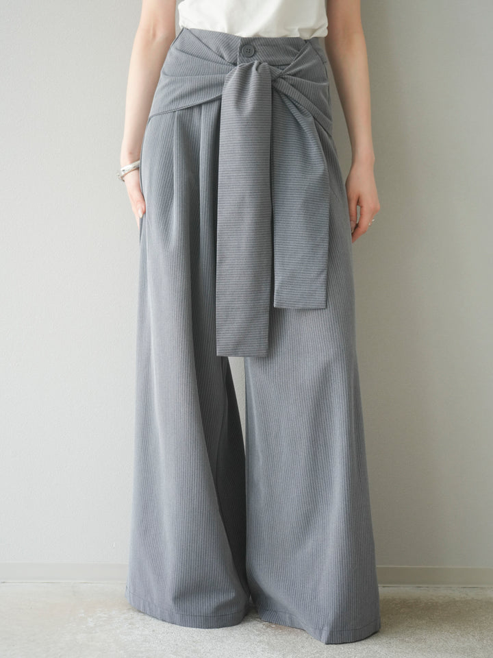 【預購】條紋裹腰寬褲/灰色