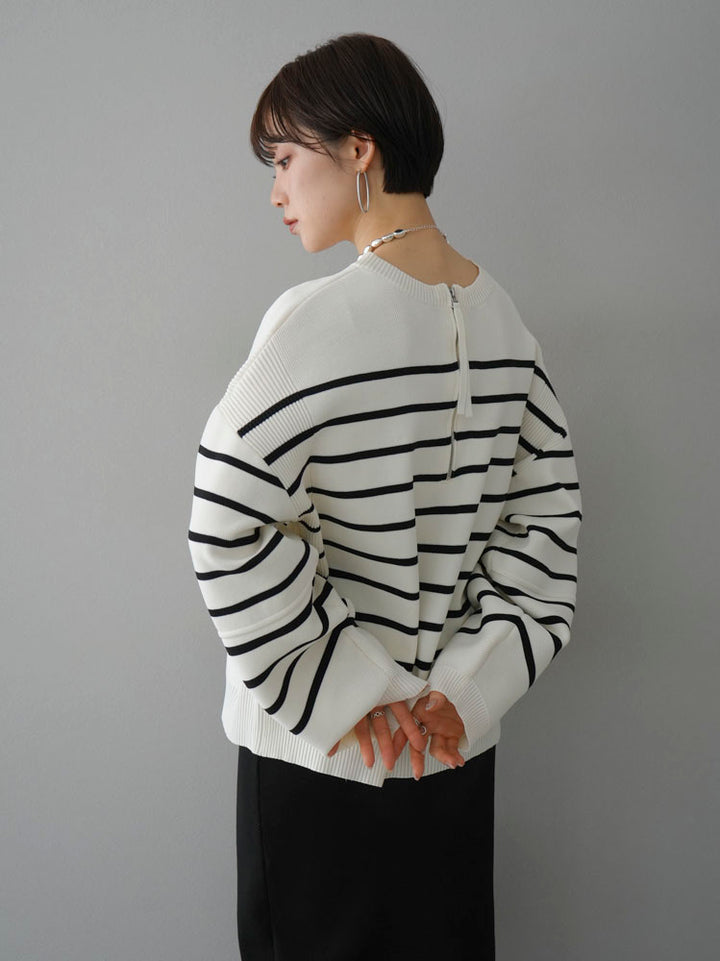 [Pre-order] Back zip Milan rib knit pullover/border off