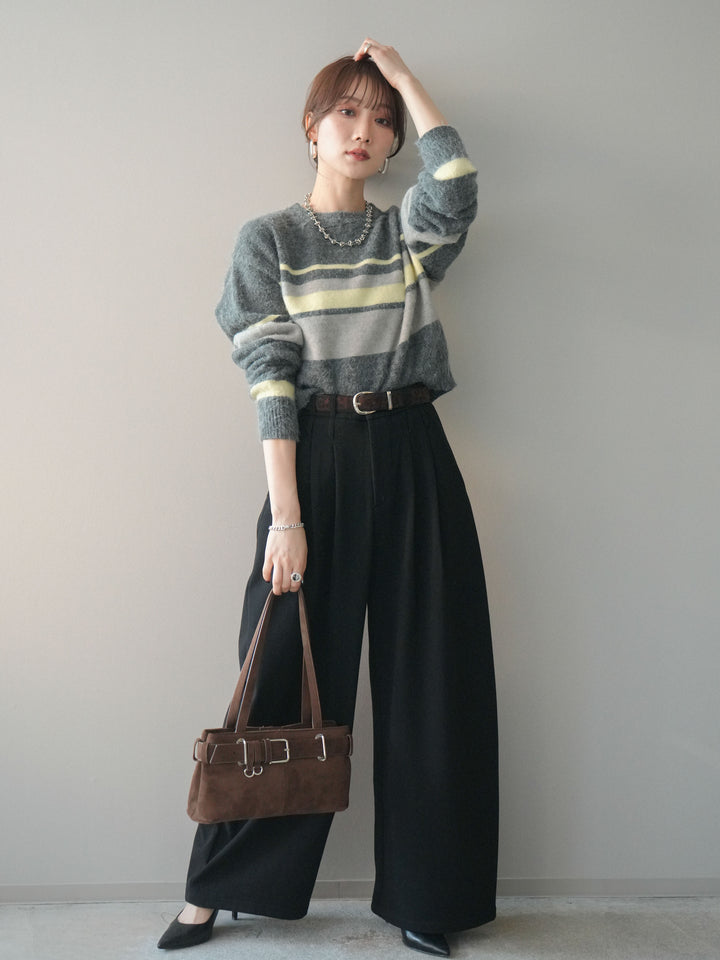 [SET]アニマル柄ベルト付きウールタッチワイドパンツ+アニマル柄ベルト付きウールタッチワイドパンツ(2set)