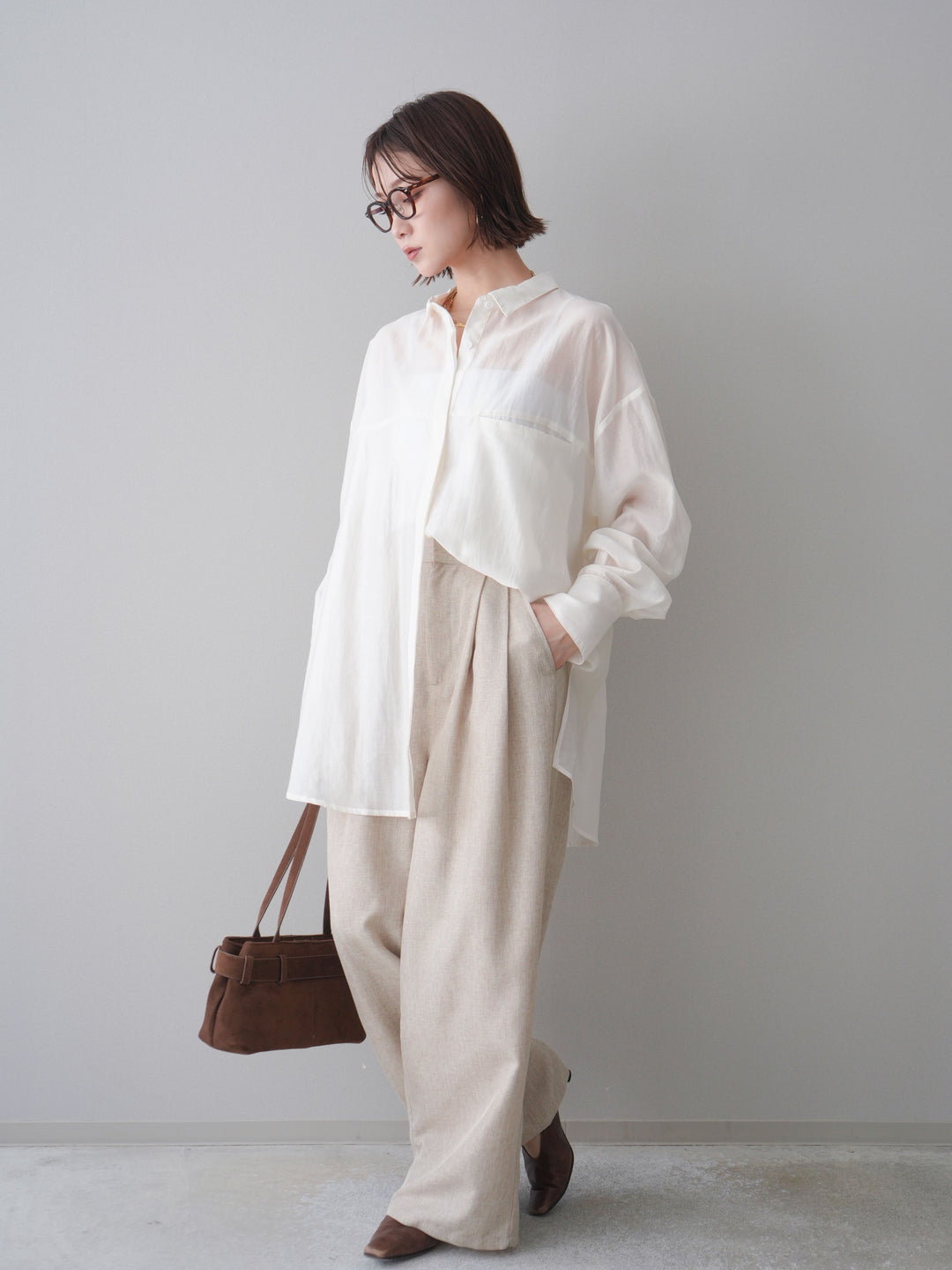 [予約]リネンライクタックワイドパンツ/oatmeal