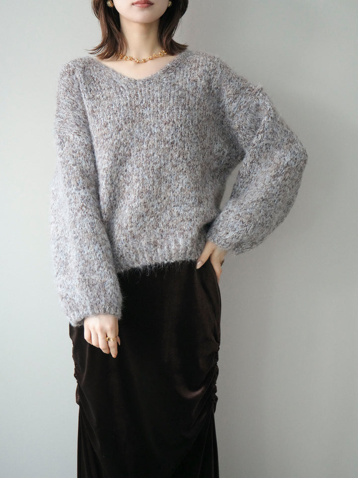 [SET]Vネックミックスヤーンニットプルオーバー+Vネックミックスヤーンニットプルオーバー(2set)