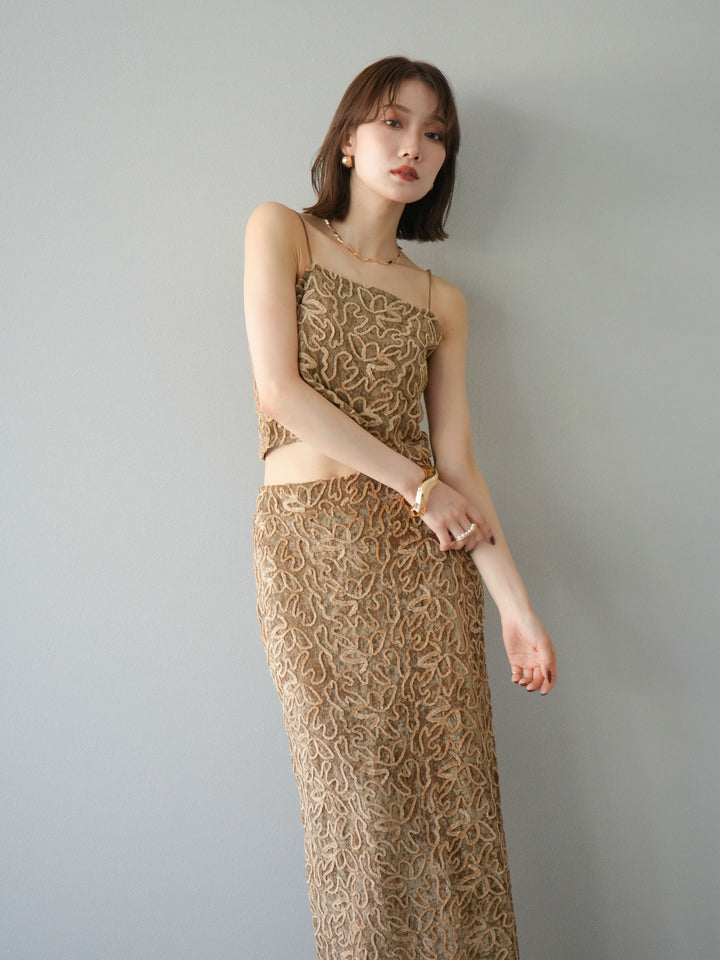 [予約]パイピングフラワーシアーベロアキャミソール/ベージュ