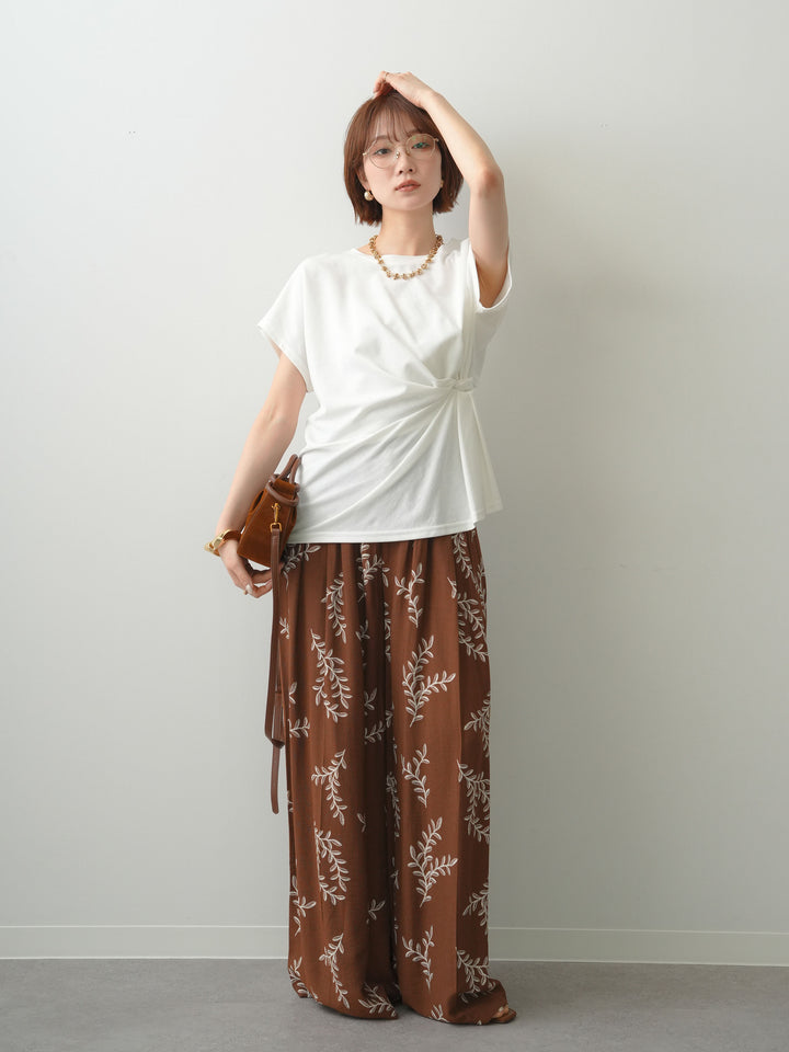 [SET]サイドノットTEE+リーフプリントタックワイドパンツ(2set)