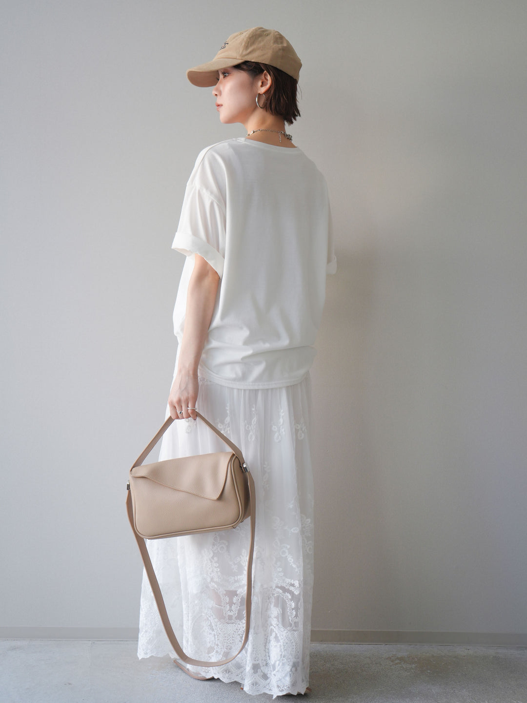 [SET]ブラーアートフォトTシャツ+シアーレースマキシスカート(2set)