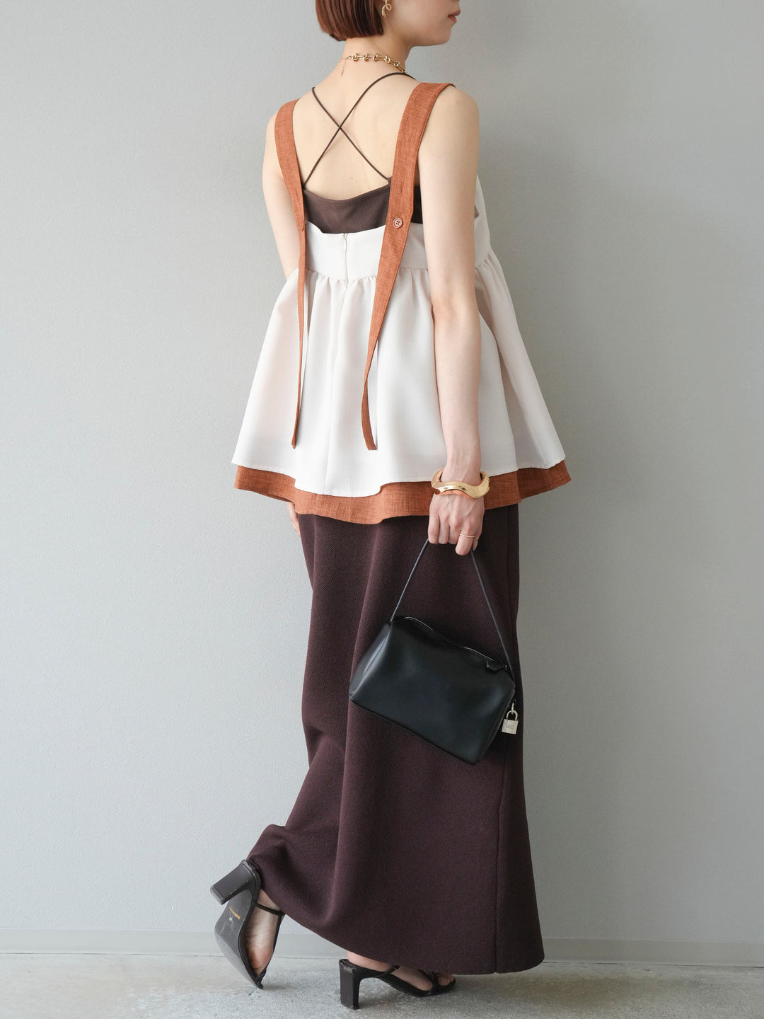 [予約]レーヨンポリIラインニットスカート/ブラウン