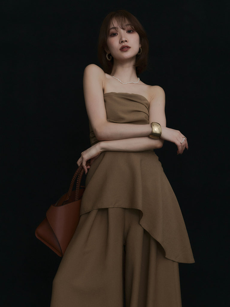 SET]ぺプラムベアトップス＆ワイドパンツSET UP/ベージュ – Lumier