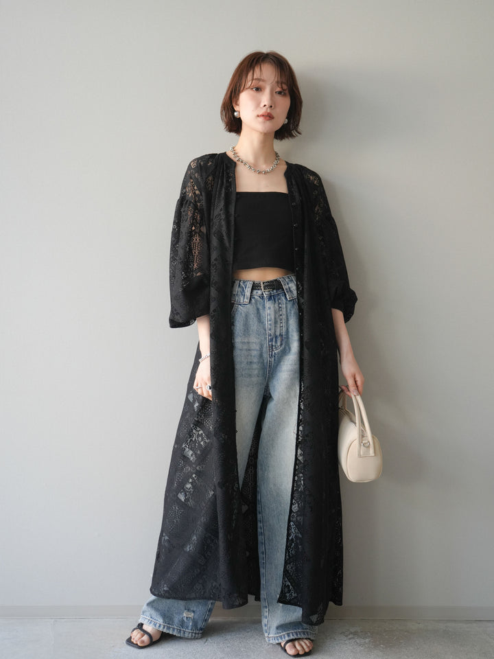 【預購】薄紗蕾絲長裙 / 黑色
