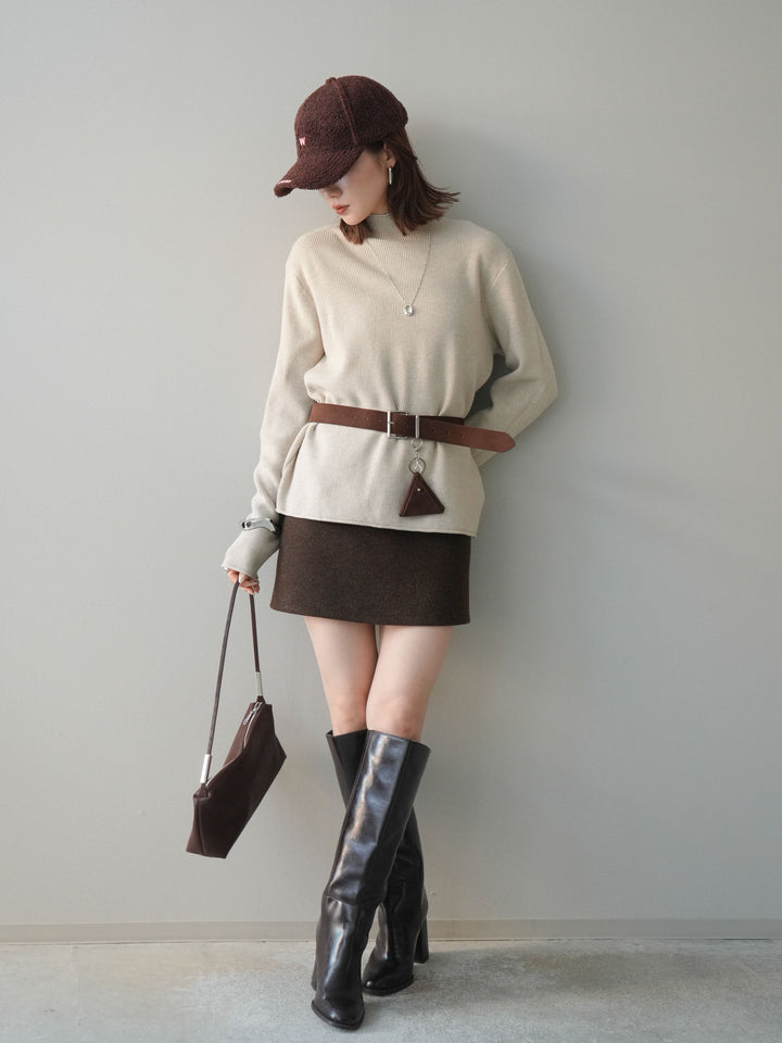 [予約]ボトルネック裾カールリブニットトップス/ivory