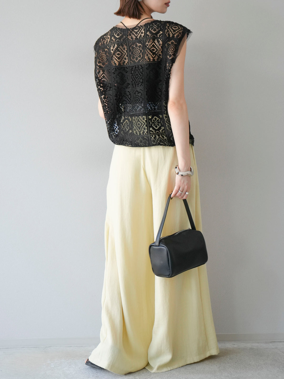 [予約]スカーフベルト付3タックワイドパンツ/イエロー