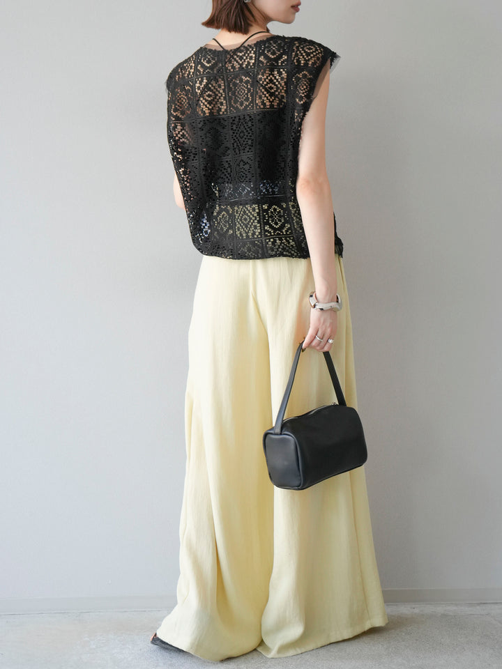 [予約]スカーフベルト付3タックワイドパンツ/イエロー
