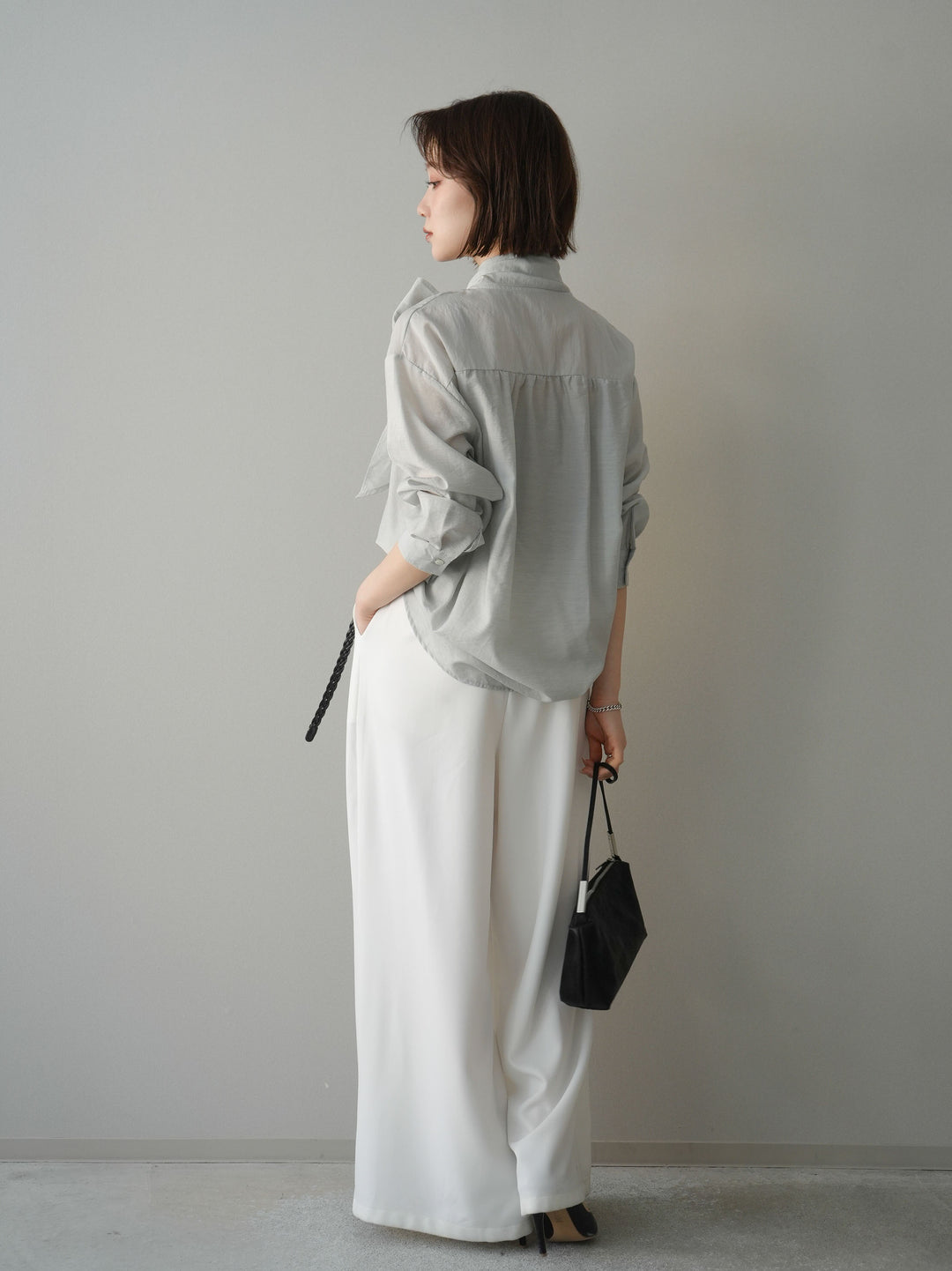 [予約]編み込みベルト付タックワイドパンツ/white