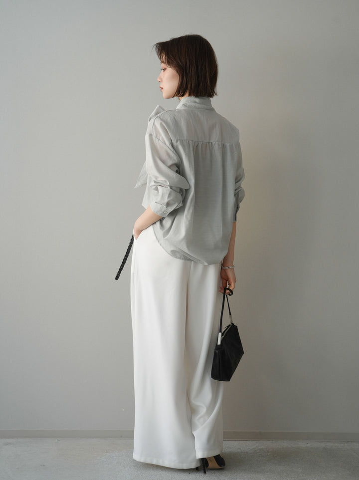 [予約]編み込みベルト付タックワイドパンツ/white