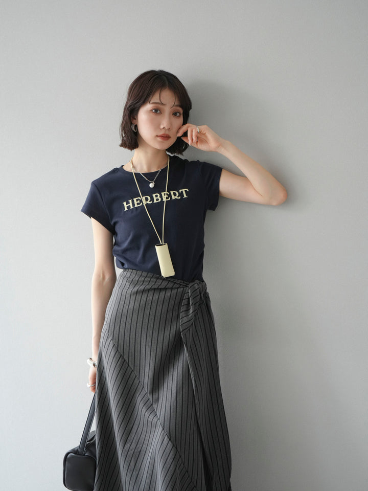 [予約]刺繍ロゴTシャツ＆レザーポーチネックレスSET /ネイビー