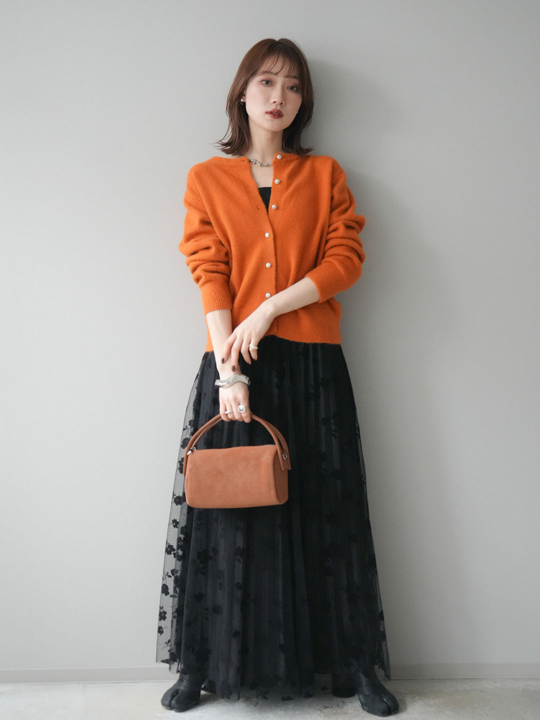 [予約]アンティークボタンニットカーディガン/orange