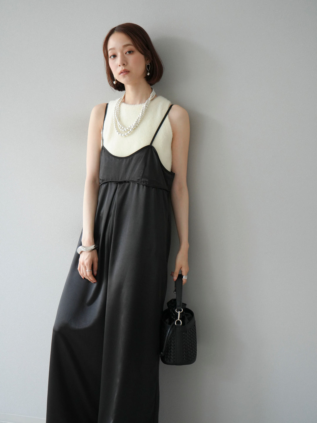 [予約]サテンビスチェオールインワン/ブラック