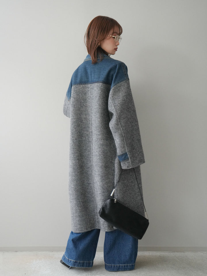 [予約]デザインステッチカーブデニムパンツ/navy