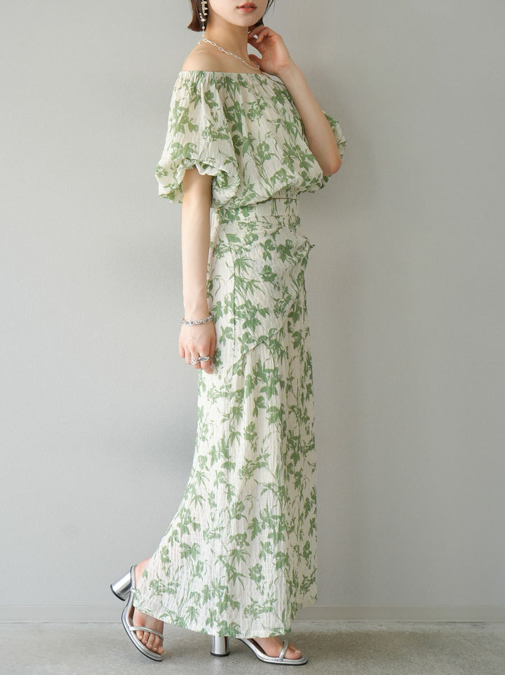 [Pre-order] Washer waist design flower pattern skirt/green