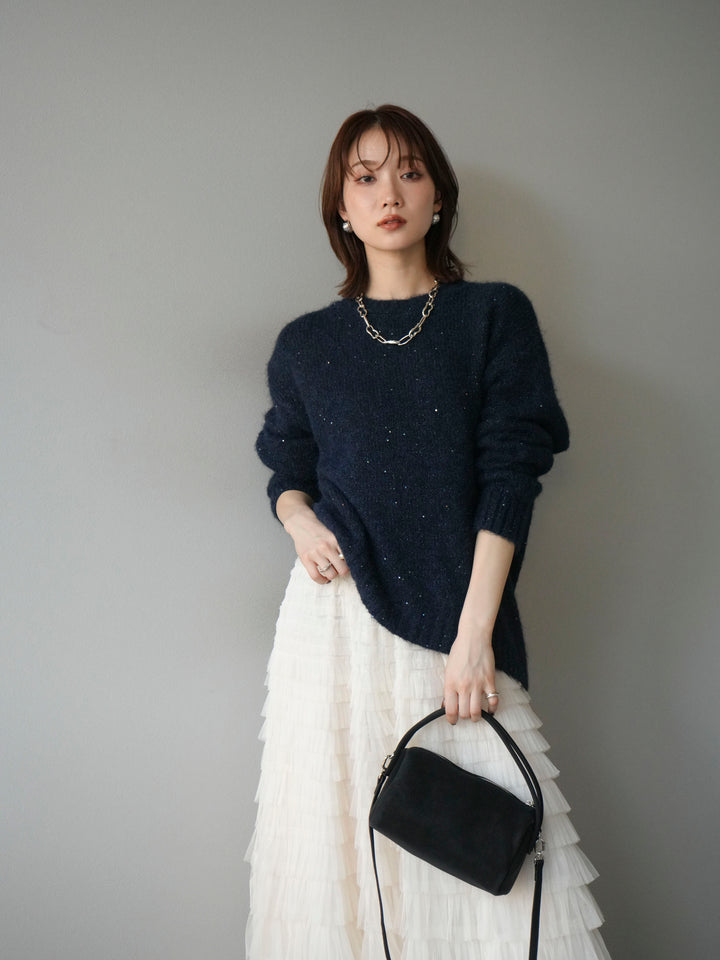 [予約]スパンコールニットプルオーバー/ネイビー